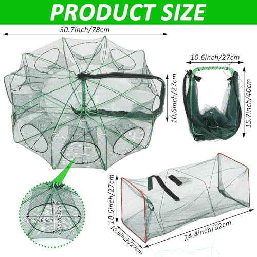 2PCS Fishing Bait Trap Crab Net 10 Holes and 2 PCS Square Crab Crawfish Trap Fishing Trap for Minnow Crawfish Shrimp Crawdad with Rope Large Fishing Net for Bait Fish