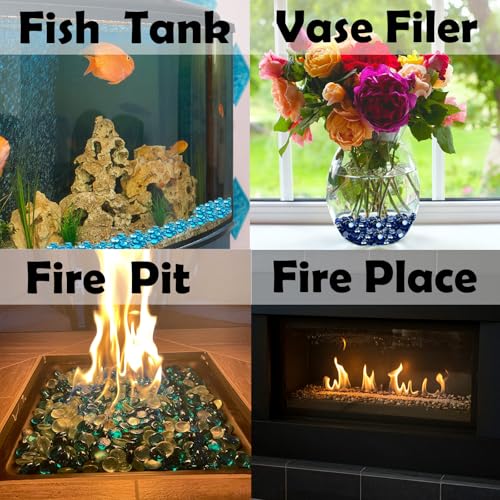 NICOLEKAY10-Pound Fire Glass Beads - 1/2 inch High Luster Fire Glass Drops for Fireplace Fire Pit | Gas Log Sets | Landscaping | Fish Tank (10 Pounds Amber) - color: Amber