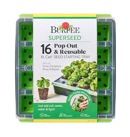 Burpee SuperSeed Starting Tray | 16 XL Cell | Reusable & Dishwasher Safe | for Vegetable, Flower & Herb Seeds | Indoor Grow Kit for Deep-Rooted Seedlings, Green - size: 16 Cells