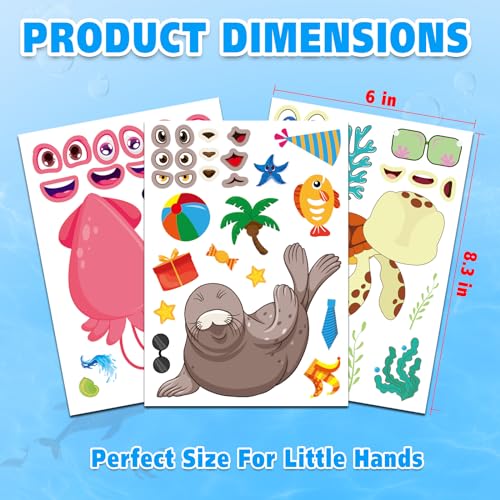 42 Pcs Ocean Animals Make-a-Face Sticker Sheets for Kids - 14 Sea Creature Designs for Party Favors, Classroom Activities, Arts & Crafts - style: Ocean Animals
