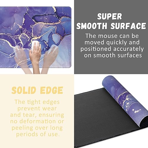 Large Mouse Pad Abstract Purple Marble Texture Extended Gaming Mouse Pad Non-Slip Desk Mat with Stitched Edge Laptop Computer Keyboard Mousepad for Office Home 35.4" x 15.7" - color: Abstract Purple Marble Texture