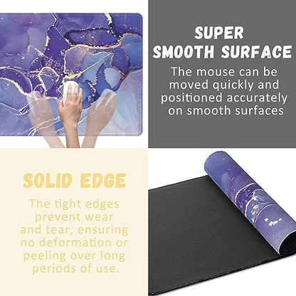 Large Mouse Pad Abstract Purple Marble Texture Extended Gaming Mouse Pad Non-Slip Desk Mat with Stitched Edge Laptop Computer Keyboard Mousepad for Office Home 35.4" x 15.7" - color: Abstract Purple Marble Texture