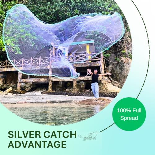 Cast Nets 4.5ft-10ft Radius|3/8",1/2",1" Mesh for Fishing with Chain Bottom, Salt Water Casting Fishing Net Gear, Easy Throw Nets Fishing Bait - Elite Series