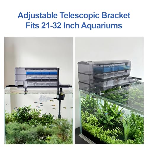 3-Tier Wet-Dry Trickle Aquarium Filter, Smoke Clear Filter Box, 476 GPH 3-in-1 Water Pump, Ultra Quiet, Adjustable Bracket, Easy Maintenance, For 20-80 Gallon Freshwater Saltwater Turtle Tanks