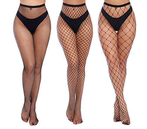 Womens High Waist Tights Fishnet Stockings Thigh High Pantyhose - color: Black-g6