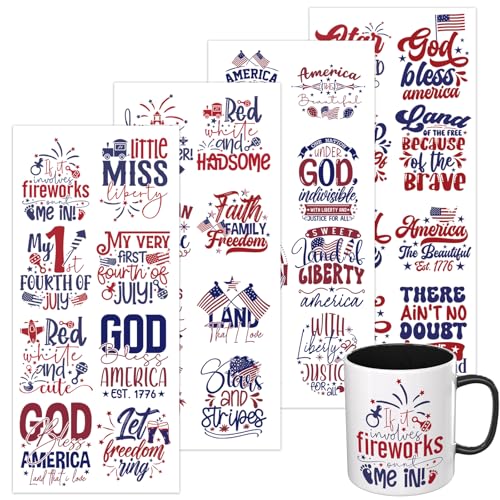 4 PCS Fourth July UV DTF Cup Wrap, Rub on Transfer Stickers for 16oz Glass Mugs, High Viscosity Permanent UV DTF Sticker, Coffee Cups, Water Bottles and Personalized Crafts - style: Fourth July
