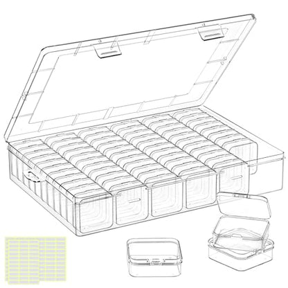 Large Bead Organizer Box, 66 Pcs Small Clear Storage Containers with Labels, Mini Bead Organizers and Storage Craft Case with Handle for Jewelry Bracelet Screws Seeds Diamonds Arts Small Parts