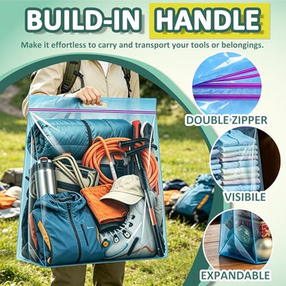 25 Gallon 4 Mil Thick Clear Zipper Storage Bags with Handles, 3 Packs 24"x35" Heavy Duty for Clothing, Pillows, Travel, and Moving, Blue