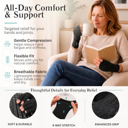 Vive Arthritis Gloves - Men, Women Rheumatoid Compression Hand Glove - color: Black, size: Small
