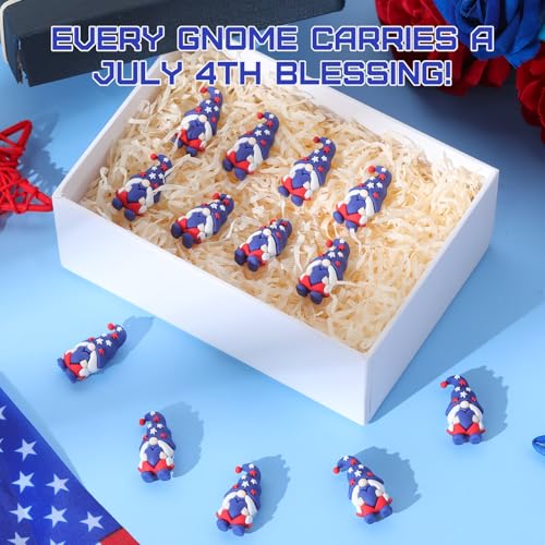 DoubleFill 100 Pcs 4th of July Mini Gnome Figurine Patriotic Gnomes Decoration Memorial Day Table Centerpieces Miniature Independence Day Red White Blue Star Ornament for Party Gifts Home Table Decor