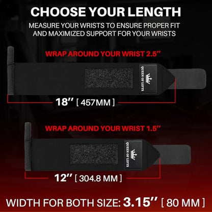 Elastic Cotton Weightlifting Wrist Wraps with Thumb Loops, 1 Pair - color: Black, style: 18" – Arms on Fire
