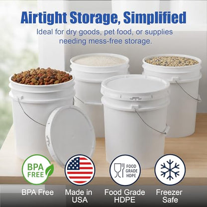 5 Gallon Bucket - Food Grade Bucket with Airtight Gasketed Tear Strip Lid, BPA-Free, Heavy-Duty 90 Mil HDPE Plastic Pail, Bulk Storage, Durable Container, Made in USA - White, 6 Packs - color: White, size: 6 Packs