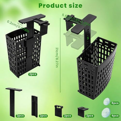 2 PCS Adjustable Aquarium Plant Holder, Fish Tank Plants Holder, Aquarium Plant Basket with Extendable Hook and Suction Cup for Fish Tank Aquaponic Cultivation