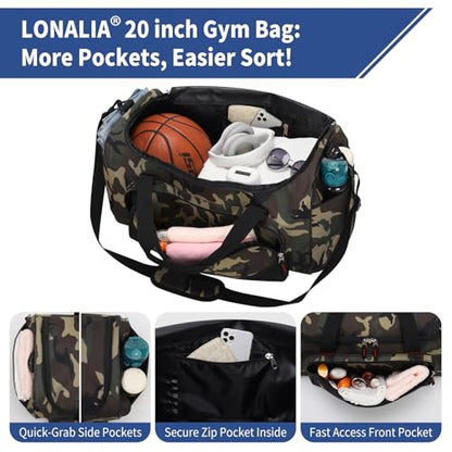 45L Gym Sport Duffle Bag for Men, Camo - color: Camo
