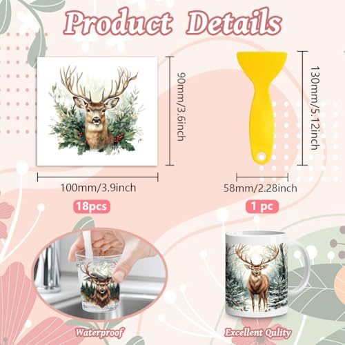 Peacoblue 18 Sheets Rub on Transfers for Crafts, Deer and Forest 3.6"x3.9" UV DTF Cup Wraps Waterproof Rub on Cold Transfers Stickers for Wood Glass Metal Cup Tumblers Mirrors Mugs Home Decor - style: Deer and Forest