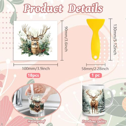 Peacoblue 18 Sheets Rub on Transfers for Crafts, Deer and Forest 3.6"x3.9" UV DTF Cup Wraps Waterproof Rub on Cold Transfers Stickers for Wood Glass Metal Cup Tumblers Mirrors Mugs Home Decor - style: Deer and Forest