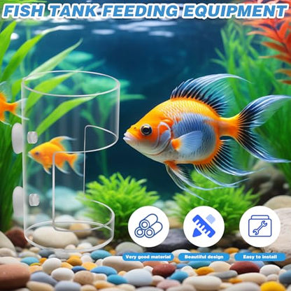 2Pcs Aquarium Fish Feeder Feeding Tray with Suction Cup, Feeding Tube Tank Divider Aquarium Breeder Box Fish Bowls Accessories Round for Turtle Shrimp Supplies Round - color: 2Pcs