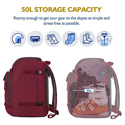Unigear Ski Boot Bag Backpack 50L/70L for Helmet, Goggles, Skis & Snowboard - color: Red, size: 50L
