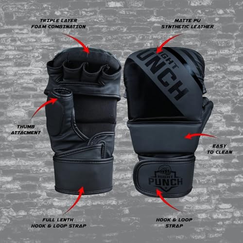 Hybrid MMA Sparring Gloves for Grappling, Kickboxing, and Open Palm Martial Arts - color: Black, size: Medium