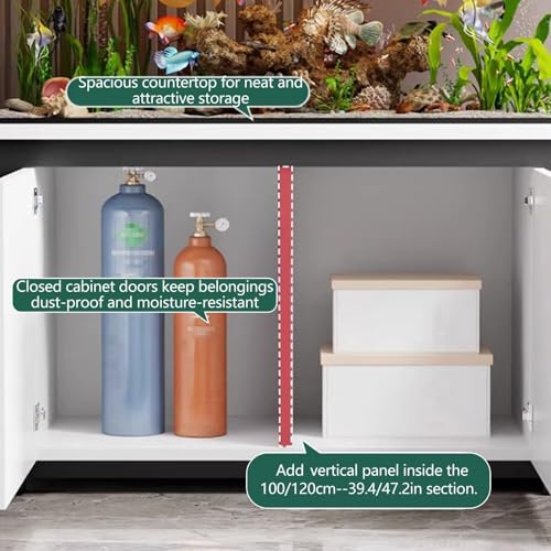 Aquarium Cabinet, Reptile Tank Stand With Storage , Steel Frame Structure, Heavy Load Capacity, For Home Living Room Office(Black+natural,65x45x70cm)