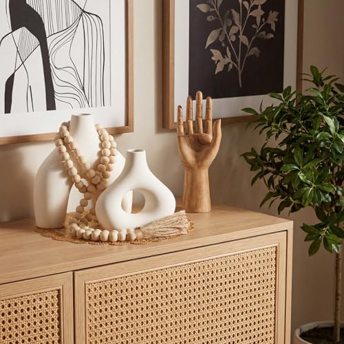 4 Pcs Rustic Country Tabletop Centerpieces Set of 2 Boho Ceramic Flower Vases Wooden Beads Garland and Gold Round Placemats for Farmhouse, Boho Home Coffee Table Decor