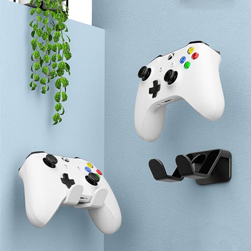 2PCS Controller Holder Wall Mount Headset Holder by Adhesive Screw | Controller mount headset stand for xbox series x/s, ps5, ps4, pc gaming stuff accessories with stable 3m adhesive - color: Black(2 Pack)
