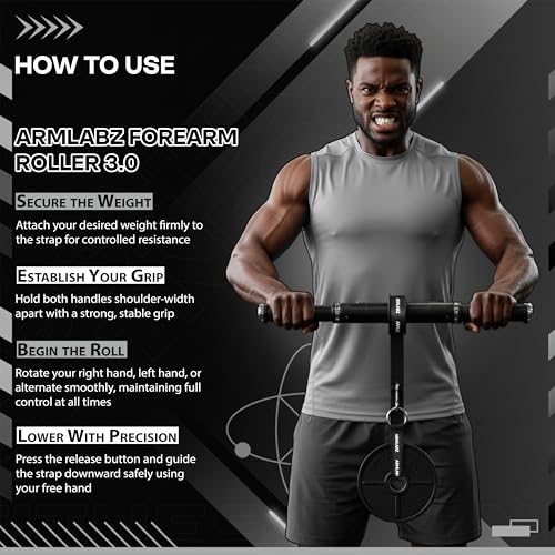 ArmLabz Forearm Roller 3.0 Premium Wrist Roller and Forearm Strengthener, Grip Strength Trainer and Hand Exerciser, Quick Reset, One Arm Use, Metal Core, Heavy-Duty Strap