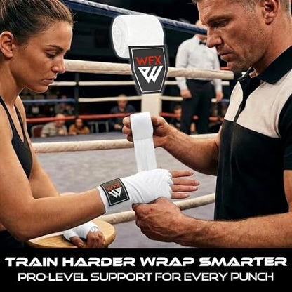 WFX Boxing Hand Wraps 3.5 4.5 Meter Martial Arts Bandages Inner Gloves Wrist Support Straps Punching Under Hand Knuckles Heavy Elasticated Training Bag Mitts Muay Thai - color: White, size: 4.5 M