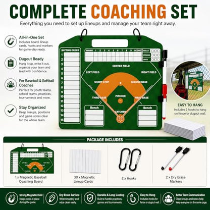 XICHENGSHIDAI Magnetic Baseball Lineup Board, 30 Lineup Cards for Dugout