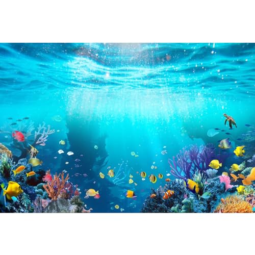 Under The Sea Backdrop 7x5ft Underwater World Blue Ocean Deep Sea Sunlight Seabed Aquarium Photography Background Tropical Fish Turtle Coral Diving Birthday Party Photo Studio Props