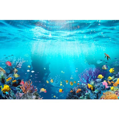 Under The Sea Backdrop 7x5ft Underwater World Blue Ocean Deep Sea Sunlight Seabed Aquarium Photography Background Tropical Fish Turtle Coral Diving Birthday Party Photo Studio Props