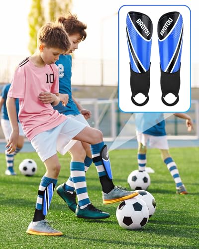 BROTOU Shin Guards Soccer Youth, Soccer Shin Guards for Kids 3-15 | Light Weight Adjustable Straps Shin Pads Protection Equipment with Ankle and Leg Calf Protection - color: BLUE, size: X-Small