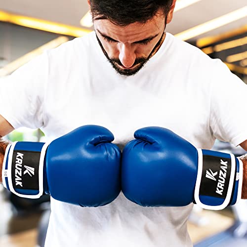 Kruzak Plain Boxing Gloves for Sparring, Kickboxing, Muay Thai, Martial Arts & MMA Fighting - Men & Women Punch Bag Mitts Training and Focus Pads Punching - color: Blue, size: 10 oz