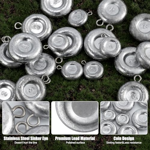 Dr.Fish Fishing Coin Sinkers Lead Fishing Weights Disc Weights No Roll Freshwater Saltwater River Bank Surf Fishing Catfishing - size: 1oz/5 Pack