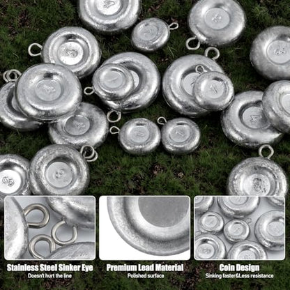 Dr.Fish Fishing Coin Sinkers Lead Fishing Weights Disc Weights No Roll Freshwater Saltwater River Bank Surf Fishing Catfishing - size: 1oz/5 Pack