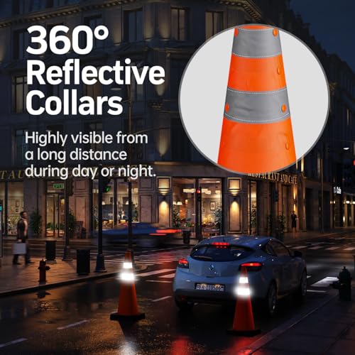 BATTIFE 28 inch Collapsible Orange Traffic Safety Cones Weighted Base 2 Pcs - color: Orange