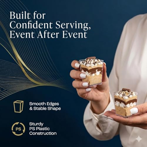 50 Pack 4 oz. Square Small Plastic Dessert Cup Hermes Professional-Grade Recyclable Transparent Disposable Party Cup for Parfait Desserts, Appetizers, and Events CMJJ - style: 50 Units