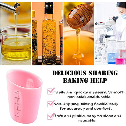 1 Pack Soft Silicone Measuring Cups with Marked 250ml, Flexible Extruded and Poured Double Scale Baking Cups - for Cooking, Resin Mixing, Coffee,Butter, Chocolate, or DIY Projects (Pink)