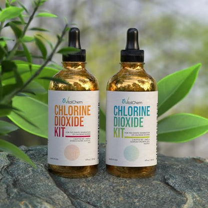Chlorine Dioxide Kit | Glass Bottles with Droppers | Hydrochloric Acid 4-5% (HCl) and Sodium Solution | 8 oz Total