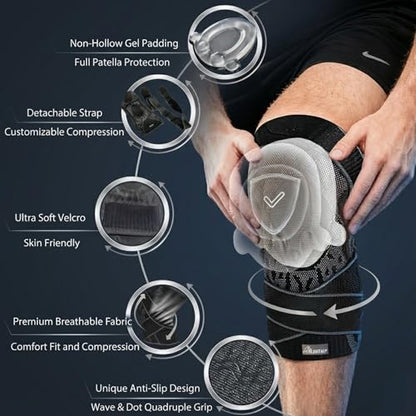 Wrestling Knee Pad, BJJ Knee Sleeve with Detachable Straps – Anti-Slip Compression Brace with Full Knee Cap Protection – for BJJ, Wrestling, Judo, MMA, Basketball, Tennis & Running Sports (Size S) - size: Small