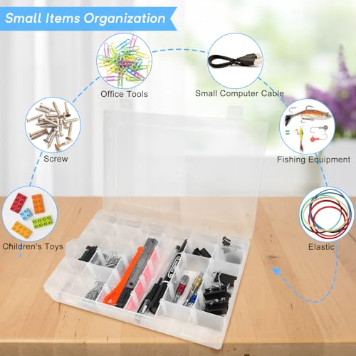 4 Pack Clear Plastic Organizer Box - 36-Grid Adjustable Dividers Storage Container with Secure Lid - BPA-Free Small Part Case for Earrings, Jewelry, Fishing Lures, Screws & Hardware, No Handle - size: 4 Pack 36 Compartments