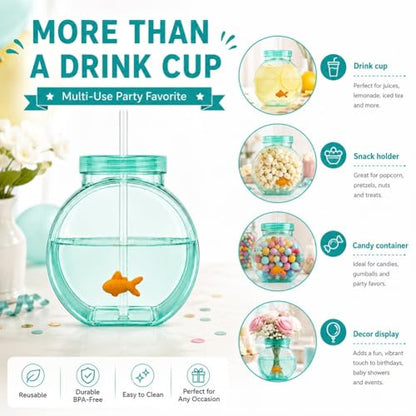 Fish Bowl Tumbler with Straw,Plastic Fish Bowl Cups with Lids and Straw Drinking Purse Bottles Glasses Fishing Decorations Tumblers Wimming Fun Gulp All Summer Big Capacity - color: 5PCS