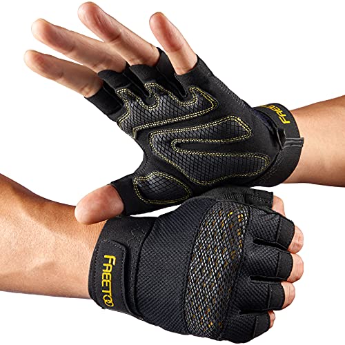 FREETOO Fingerless Workout Gloves for Men,Padded Palm Weight Lifting Gloves - size: Medium