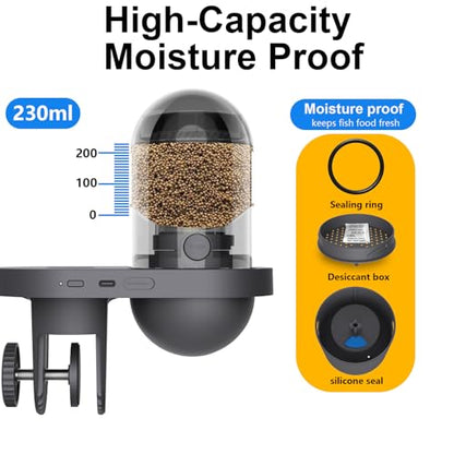 WiFi Automatic Fish Feeder with 2.5K Camera, 2.4/5G Smart App Remote Contro & Vacation Timer, 0.2g Precision Aquatic Pet Feeder, 230ML Moisture-Proof Fish Food Dispenser for 10+ Gallon Tank - color: Dark Grey
