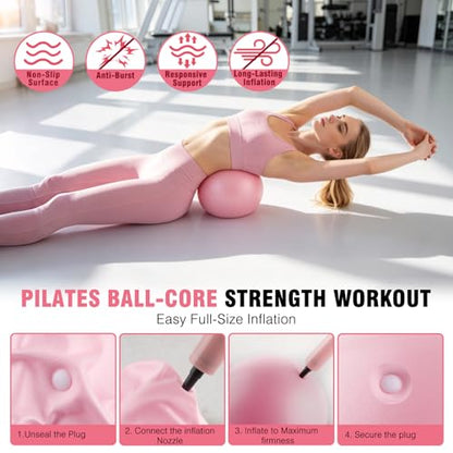 Pilates Kit for Home Workouts, 19-Piece Full Body Fitness Equipment Set with 14.5" Pilates Ring, 9.8" Exercise Ball, Resistance Bands, Core Sliders & Ankle Weights for Women and Beginners