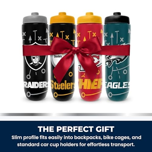 Party Animal NFL Football Squeeze Bottle, 32 oz, San Francisco 49ers | Slim, lightweight BPA-free sports water bottle with quick-flow squeeze; fits backpacks & cup holders for kids or adults - color: San Francisco 49ers
