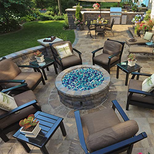 OnlyFire Fire Pit Glass Rocks 10 lbs, High Luster Fire Glass Beads 1/2 Inch, Tempered Glass Marbles for Propane/Natural Gas Fire Pit, Fireplace, Multicolor & Blends Available - color: Cobalt Blue++Crystal Ice+Caribbean Blue
