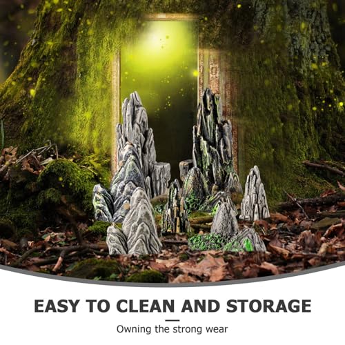 Toyvian Mini Resin Rockery Statues, 8Pcs Miniature Mountain Figurines for Aquarium Decor Fairy Garden Tiny Accessories for Terrarium Bonsai Zen Garden Fish Tank Landscaping