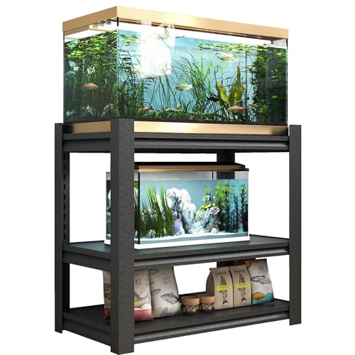 20-30 Gallon Fish Tank Stand - Metal Aquarium Stand with Adjustable shelf, Heavy Duty Fish Tank Table/ 3-Layer Storage Design for Home Office, 400 LBS Capacity, Tank Not Included (Black) - color: Black