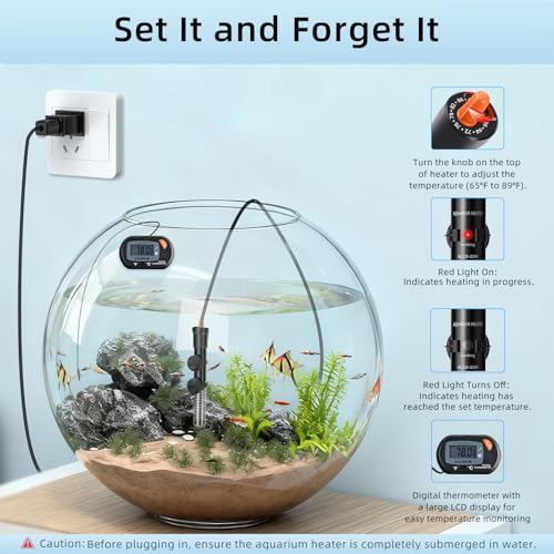 Aquarium Heater 25W/50W/100W/200W/300W, Adjustable Knob Fish Tank Heater with Digital Thermometer, Submersible Betta/Turtle Tank Heater for Freshwater and Saltwater Tanks - size: 25W for 1-5 gallon